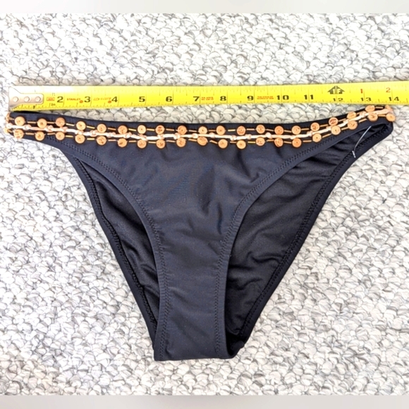 NWT Womens (Size Medium) Black Tube Top Bikini With Shell Buttons & Gold Accents - Picture 8 of 16